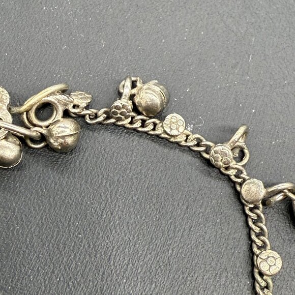 Vintage India Anklet Floral Bell Silver-Toned Charm 11 Inches Long Handmade Look - Picture 3 of 5